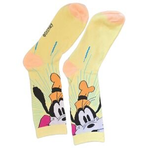 Disney Goofy Crew Socks Yellow Graphic Novelty Mens Size 9-13 New